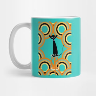 Black Cat Surrounded by Retro Shapes Mug